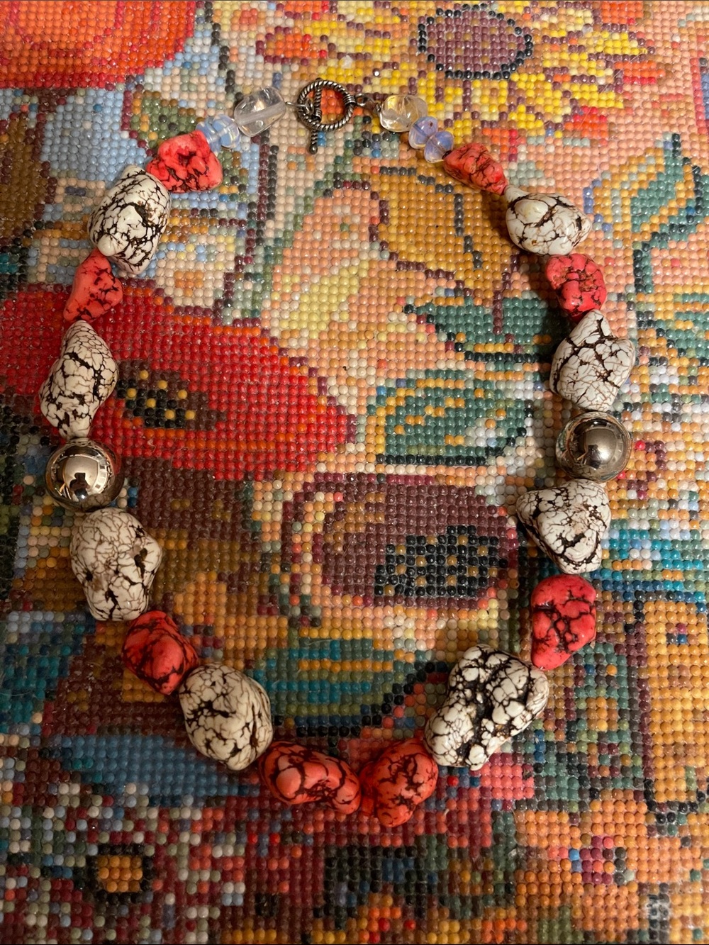 Handcrafted Coral and Cream Stone Necklace